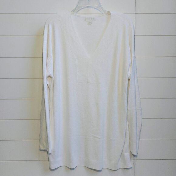 Barefoot Dreams Cozychic Ultra Lite Knit V Neck Sweater Women's XL White Tunic - Picture 3 of 12